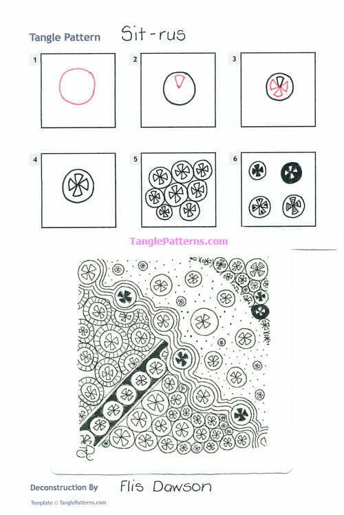 How to draw the Zentangle pattern Sit-Rus, tangle and deconstruction by Flis Dawson. Image copyright the artist and used with permission, ALL RIGHTS RESERVED.