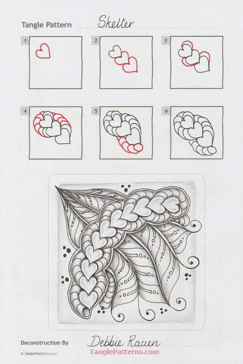 How to draw the Zentangle pattern Skelter, tangle and deconstruction by Debbie Raaen. Image copyright the artist and used with permission, ALL RIGHTS RESERVED.