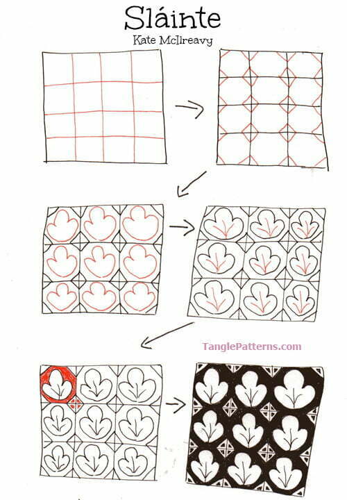 How to draw the tangle pattern Sláinte, tangle and deconstruction by Kate McIlreavy.