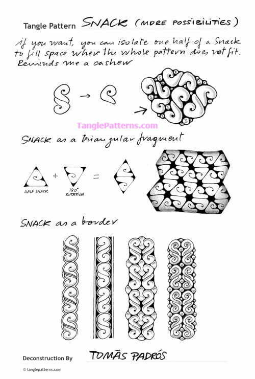 How to draw the Zentangle pattern Snack, tangle and deconstruction by Tomàs Padrós. Image copyright the artist and used with permission, ALL RIGHTS RESERVED.