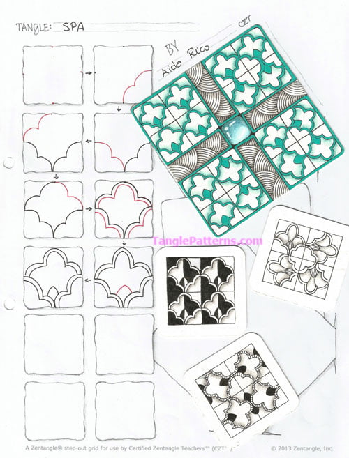 How to draw the Zentangle pattern Spa, tangle and deconstruction by Aida Rico. Image copyright the artist and used with permission, ALL RIGHTS RESERVED.