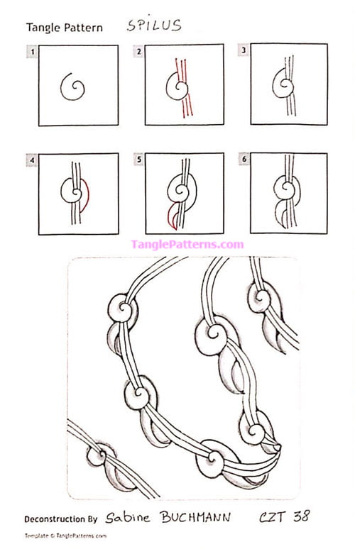 How to draw the Zentangle pattern Spilus, tangle and deconstruction by Sabine Buchmann. Image copyright the artist and used with permission, ALL RIGHTS RESERVED.