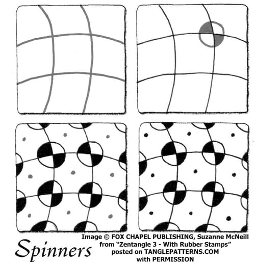 How to draw the Zentangle pattern Spinners, tangle and deconstruction by Suzanne McNeill. Image copyright Suzanne McNeill and Fox Chapel Publishing and used with permission, ALL RIGHTS RESERVED.