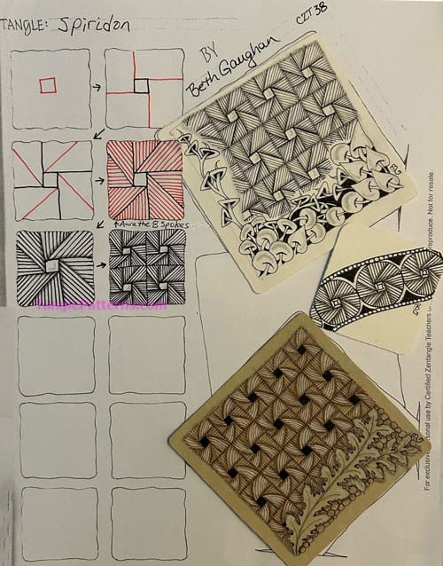 How to draw the Zentangle pattern Spiridon, tangle and deconstruction by Beth Gaughan. Image copyright the artist and used with permission, ALL RIGHTS RESERVED.