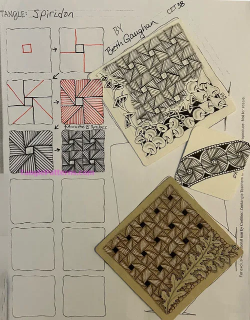 How to draw the Zentangle pattern Spiridon, tangle and deconstruction by Beth Gaughan. Image copyright the artist and used with permission, ALL RIGHTS RESERVED. How to draw the Zentangle pattern Spiridon, tangle and deconstruction by Beth Gaughan. Image copyright the artist and used with permission, ALL RIGHTS RESERVED.