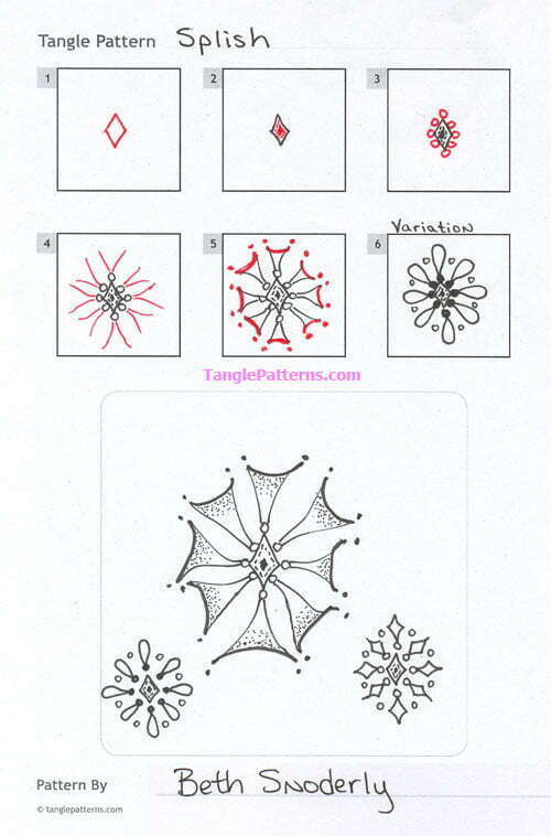 How to draw the Zentangle pattern Splish, tangle and deconstruction by Beth Snoderly. Image copyright the artist and used with permission, ALL RIGHTS RESERVED.