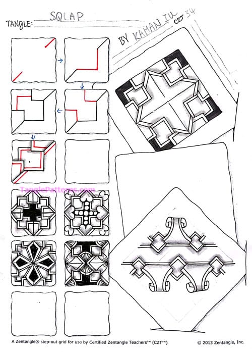 How to draw the Zentangle pattern Sqlap, tangle and deconstruction by Kaman Iu. Image copyright the artist and used with permission, ALL RIGHTS RESERVED.