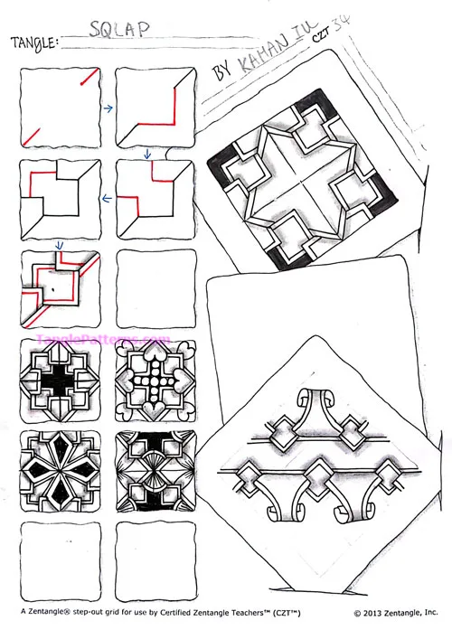 How to draw the Zentangle pattern Sqlap, tangle and deconstruction by Kaman Iu. Image copyright the artist and used with permission, ALL RIGHTS RESERVED. How to draw the Zentangle pattern Sqlap, tangle and deconstruction by Kaman Iu. Image copyright the artist and used with permission, ALL RIGHTS RESERVED.