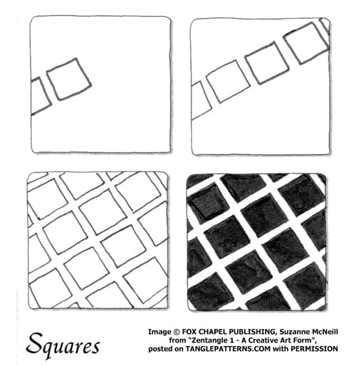 How to draw the Zentangle pattern Squares, tangle and deconstruction by Suzanne McNeill. Image copyright Suzanne McNeill and Fox Chapel Publishing and used with permission, ALL RIGHTS RESERVED.