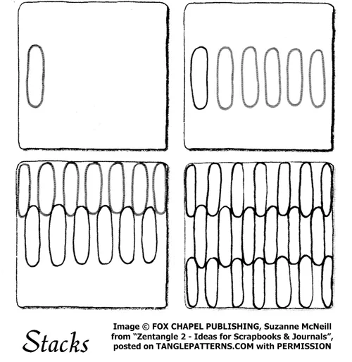 How to draw the Zentangle pattern Stacks, tangle and deconstruction by Suzanne McNeill. Image copyright Suzanne McNeill and Fox Chapel Publishing and used with permission, ALL RIGHTS RESERVED. How to draw the Zentangle pattern Stacks, tangle and deconstruction by Suzanne McNeill. Image copyright Suzanne McNeill and Fox Chapel Publishing and used with permission, ALL RIGHTS RESERVED.