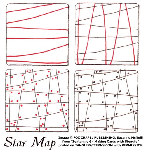 How to draw the Zentangle pattern Star Map, tangle and deconstruction by Suzanne McNeill. Image copyright Suzanne McNeill and Fox Chapel Publishing and used with permission, ALL RIGHTS RESERVED.