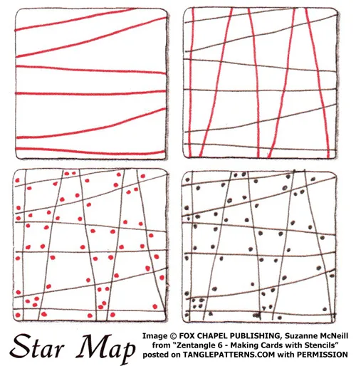 How to draw the Zentangle pattern Star Map, tangle and deconstruction by Suzanne McNeill. Image copyright Suzanne McNeill and Fox Chapel Publishing and used with permission, ALL RIGHTS RESERVED.