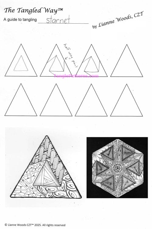 How to draw the Zentangle pattern Starnet, tangle and deconstruction by Lianne Woods. Image copyright the artist and used with permission, ALL RIGHTS RESERVED.