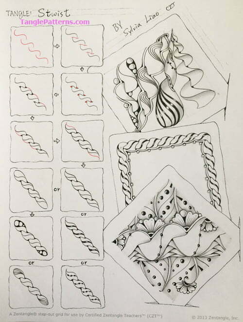 How to draw the Zentangle pattern Stwist, tangle and deconstruction by Sylvia Liao. Image copyright the artist and used with permission, ALL RIGHTS RESERVED.