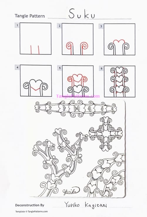 How to draw the Zentangle pattern Suko, tangle and deconstruction by Yuko Kagitani. Image copyright the artist and used with permission, ALL RIGHTS RESERVED.