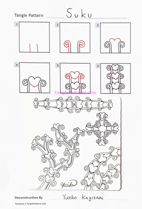 How to draw the Zentangle pattern Suko, tangle and deconstruction by Yuko Kagitani. Image copyright the artist and used with permission, ALL RIGHTS RESERVED.