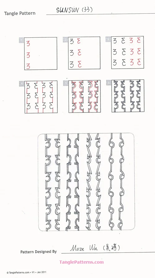 Image copyright the artist, ALL RIGHTS RESERVED. Please feel free to refer to the step outs to recreate the tangles from this site in your Zentangles and ZIAs, or link back to any page. However the artists and TanglePatterns.com reserve all rights to these images and they should not be pinned, reproduced or republished. Thank you for respecting these rights.