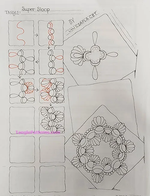 How to draw the Zentangle pattern Super Sloop, tangle and deconstruction by Lyn Czapla. Image copyright the artist and used with permission, ALL RIGHTS RESERVED. How to draw the Zentangle pattern Super Sloop, tangle and deconstruction by Lyn Czapla. Image copyright the artist and used with permission, ALL RIGHTS RESERVED.