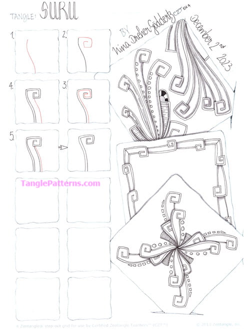 How to draw the Zentangle pattern Suru, tangle and deconstruction by Nina Dreher-Göddertz. Image copyright the artist and used with permission, ALL RIGHTS RESERVED.