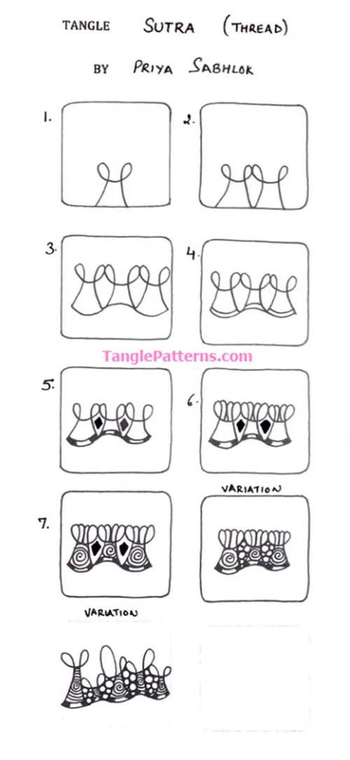 How to draw the Zentangle pattern Sutra, tangle and deconstruction by Priya Sabhlok. Image copyright the artist and used with permission, ALL RIGHTS RESERVED.