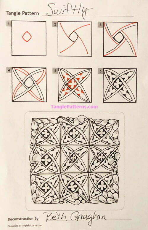 How to draw the Zentangle pattern Swiftly, tangle and deconstruction by Beth Gaughan. Image copyright the artist and used with permission, ALL RIGHTS RESERVED.