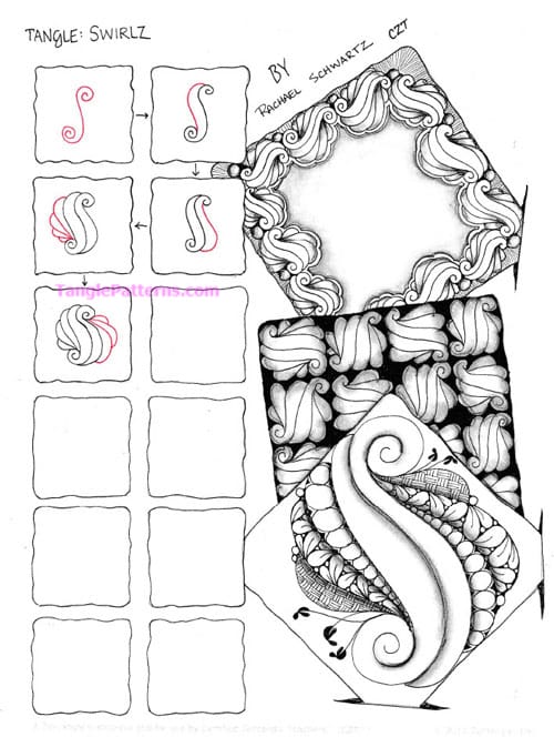 How to draw the Zentangle pattern Swirlz, tangle and deconstruction by Rachael Schwartz. Image copyright the artist and used with permission, ALL RIGHTS RESERVED.
