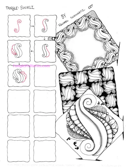 How to draw the Zentangle pattern Swirlz, tangle and deconstruction by Rachael Schwartz. Image copyright the artist and used with permission, ALL RIGHTS RESERVED.