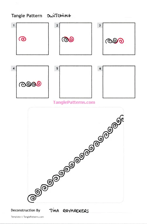 How to draw the Zentangle pattern Switching, tangle and deconstruction by Tina Raymaekers. Image copyright the artist and used with permission, ALL RIGHTS RESERVED.