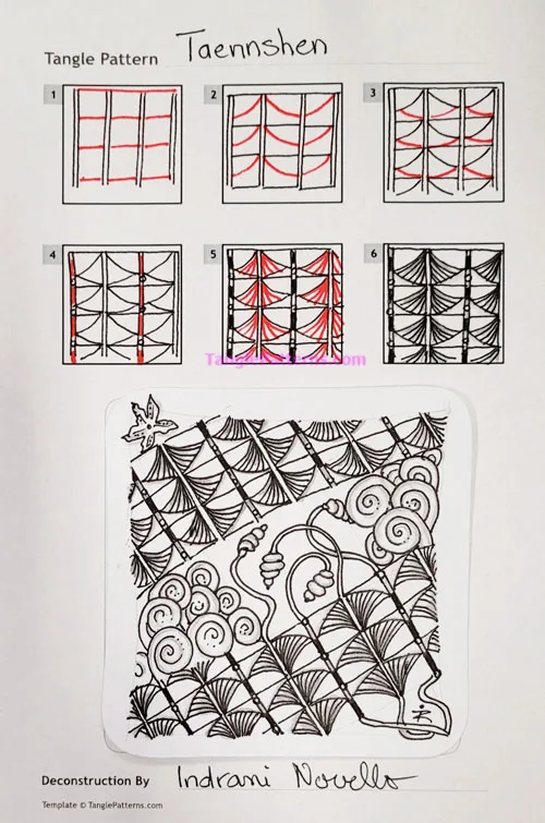 How to draw the Zentangle pattern Taennshen, tangle and deconstruction by Indrani Novello. Image copyright the artist and used with permission, ALL RIGHTS RESERVED. How to draw the Zentangle pattern Taennshen, tangle and deconstruction by Indrani Novello. Image copyright the artist and used with permission, ALL RIGHTS RESERVED.