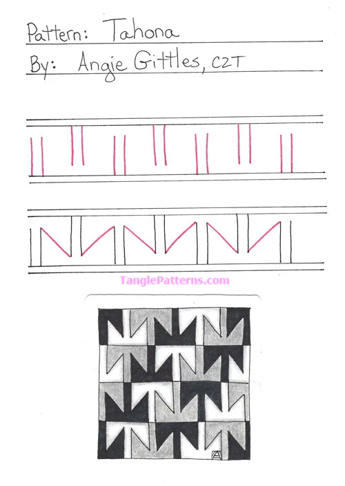 How to draw the Zentangle pattern Tahona, tangle and deconstruction by Angie Gittles. Image copyright the artist and used with permission, ALL RIGHTS RESERVED.