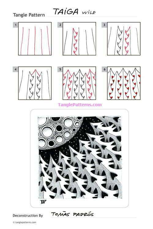 How to draw the tangle pattern Taiga, tangle and deconstruction by Tomàs Padrós. Image copyright the artist and used with permission, ALL RIGHTS RESERVED. 