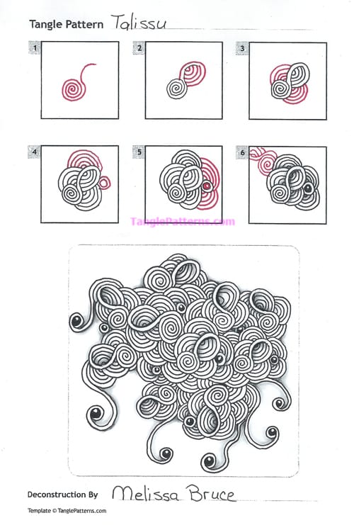 How to draw the Zentangle pattern Talissu, tangle and deconstruction by Melissa Bruce. Image copyright the artist and used with permission, ALL RIGHTS RESERVED.