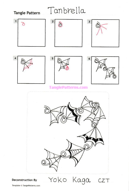 How to draw the Zentangle pattern Tanbrella, tangle and deconstruction by Yoko Kaga. Image copyright the artist and used with permission, ALL RIGHTS RESERVED.