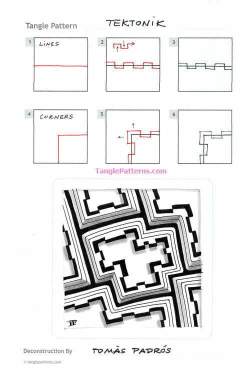 How to draw the Zentangle pattern Tektonik, tangle and deconstruction by Tomàs Padrós. Image copyright the artist and used with permission, ALL RIGHTS RESERVED.