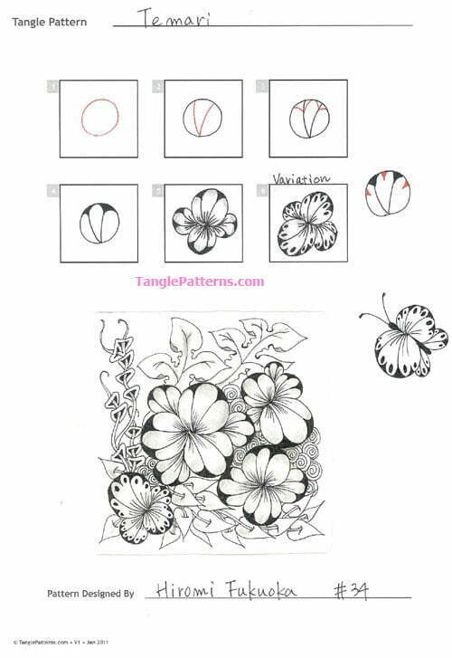 How to draw the Zentangle pattern Temari, tangle and deconstruction by Hiromi Fukuoka. Image copyright the artist and used with permission, ALL RIGHTS RESERVED.