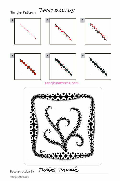 How to draw the Zentangle pattern Tentoculus, tangle and deconstruction by CZT Tomàs Padrós. Image copyright the artist and used with permission, ALL RIGHTS RESERVED.
