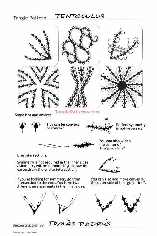 How to draw the Zentangle pattern Tentoculus, tangle and deconstruction by CZT Tomàs Padrós. Image copyright the artist and used with permission, ALL RIGHTS RESERVED.