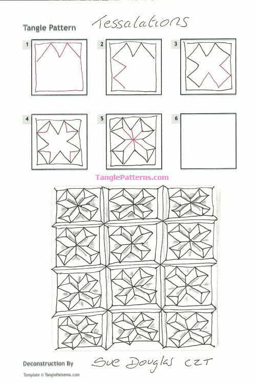 How to draw the Zentangle pattern Tessalations, tangle and deconstruction by Sue Douglas. Image copyright the artist and used with permission, ALL RIGHTS RESERVED.