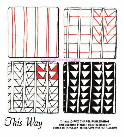 How to draw the Zentangle pattern This Way, tangle and deconstruction by Suzanne McNeill. Image copyright the artist and used with permission, ALL RIGHTS RESERVED.