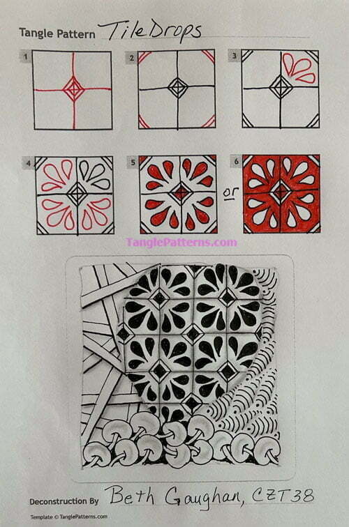 How to draw the Zentangle pattern Tile Drops, tangle and deconstruction by Beth Gaughan. Image copyright the artist and used with permission, ALL RIGHTS RESERVED.