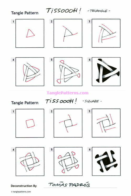 How to draw the Zentangle pattern Tissoooh, tangle and deconstruction by Ellen Weinman. Image copyright the artist and used with permission, ALL RIGHTS RESERVED.