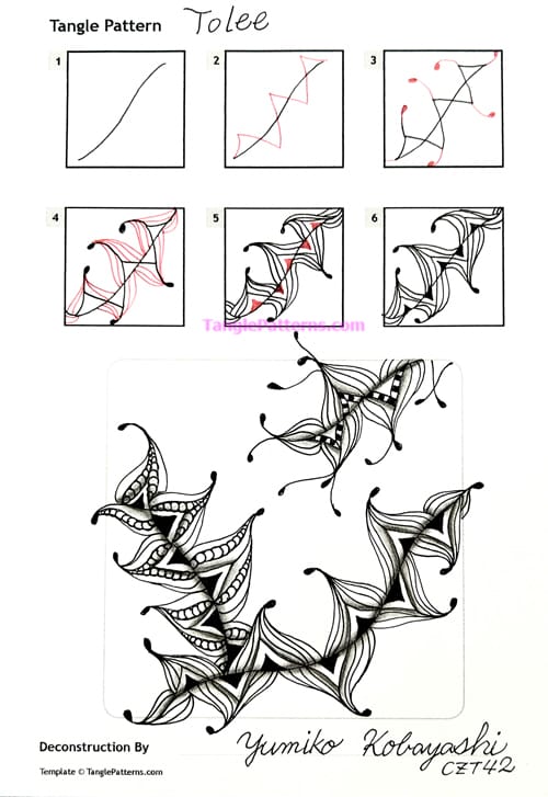 How to draw the Zentangle pattern Tolee, tangle and deconstruction by Yumiko Kobayashi. Image copyright the artist and used with permission, ALL RIGHTS RESERVED. How to draw the Zentangle pattern Tolee, tangle and deconstruction by Yumiko Kobayashi. Image copyright the artist and used with permission, ALL RIGHTS RESERVED.