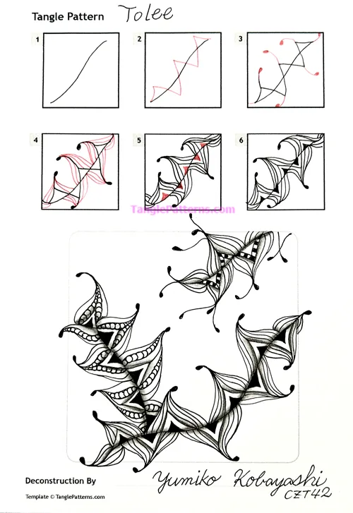 How to draw the Zentangle pattern Tolee, tangle and deconstruction by Yumiko Kobayashi. Image copyright the artist and used with permission, ALL RIGHTS RESERVED. How to draw the Zentangle pattern Tolee, tangle and deconstruction by Yumiko Kobayashi. Image copyright the artist and used with permission, ALL RIGHTS RESERVED.