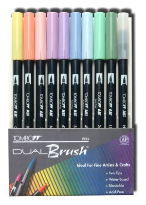 Choice of Tombow Dual Brush Pen Set of 10 Pastel, Primary, Bright