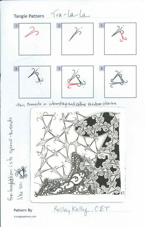 Steps for drawing Kelley Kelly's Tra-la-la tangle pattern