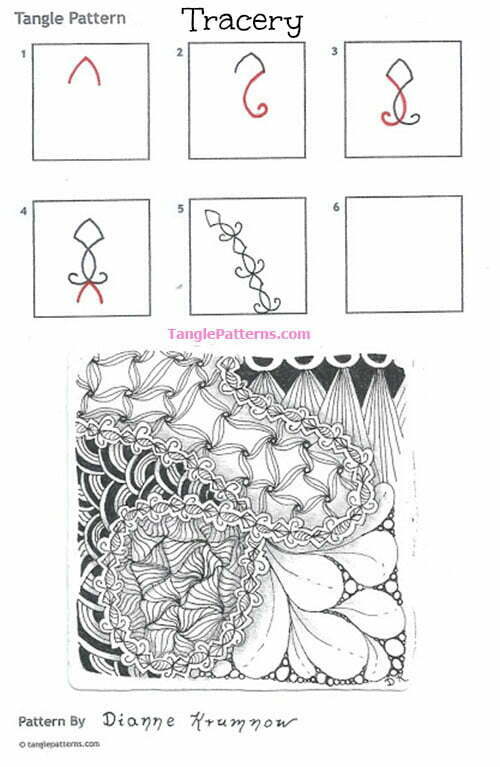 How to draw the Zentangle pattern Tracery, tangle and deconstruction by Dianne Krumnow. Image copyright the artist and used with permission, ALL RIGHTS RESERVED.