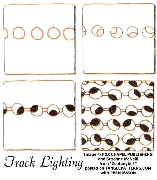 How to draw the Zentangle pattern Track Lighting, tangle and deconstruction by Suzanne McNeill. Image copyright the artist and used with permission, ALL RIGHTS RESERVED.