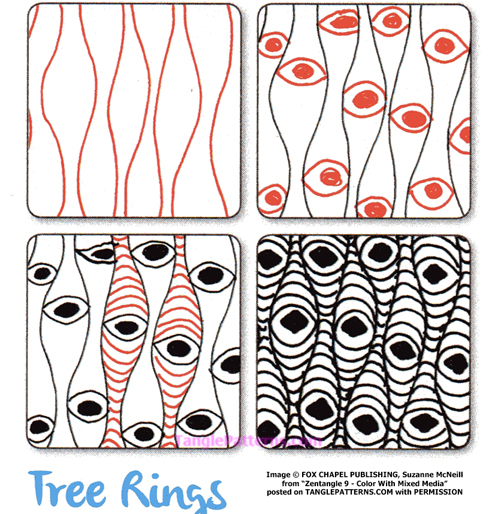 How to draw the Zentangle pattern Tree Rings, tangle and deconstruction by Suzanne McNeill. Image copyright the artist and used with permission, ALL RIGHTS RESERVED.