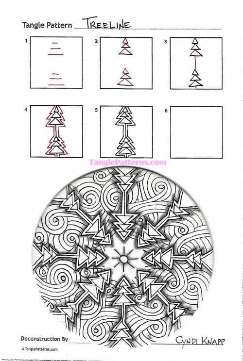 How to draw the Zentangle pattern Treeline, tangle and deconstruction by Cyndi Knapp. Image copyright the artist and used with permission, ALL RIGHTS RESERVED.