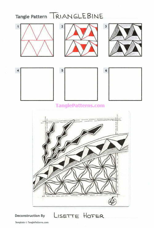 How to draw the Zentangle pattern Trianglebine, tangle and deconstruction by Lisette Hofer. Image copyright the artist and used with permission, ALL RIGHTS RESERVED.